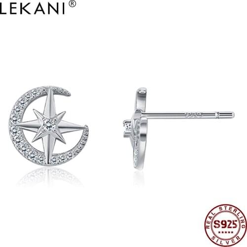 LEKANI Romantic Moon Star Earrings For Women Sterling Silver 925 Jewelry Clear CZ Rose Gold Stud Earring Anniversary Gift