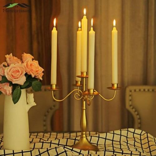Metal Candle Holders Candlestick 1/3/5-arms Candle Holder Stand White/Gold Pillar for Wedding Home Decoration Candelabra GZT013