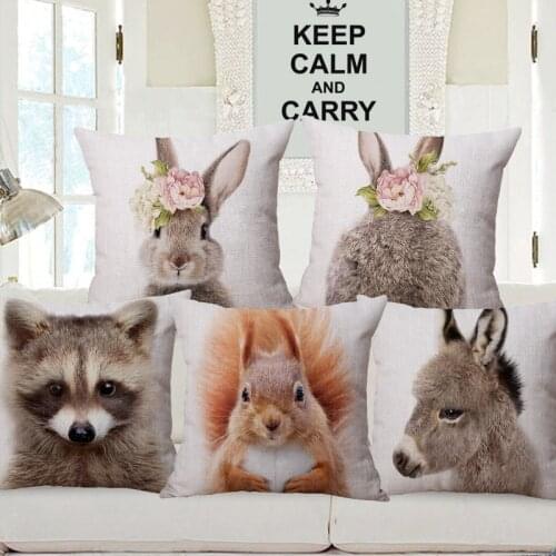 Cute Baby Animals Cushion Covers Bunny Rabbit Horse Sheep Bear Puffin Hedgehog Racoon Print Decorative Linen Pillow Case