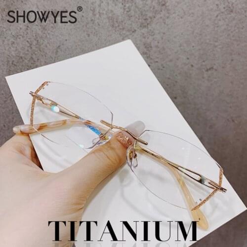 2021 Fashion Rimless Ti Presbyopic Lightweight Computer Eyeglasses Gold Reading Glasses Magnification Diamond Cutting Eyewear