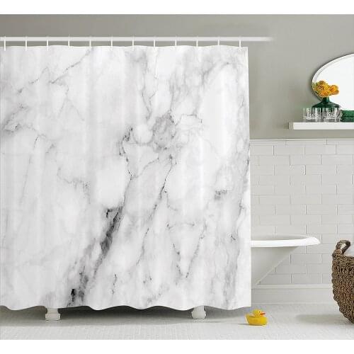 Marble Shower Curtain Marble Surface with Cracked Lines and Hazy Stripes Artistic Display Bath Curtains For Bathroom Bathtub