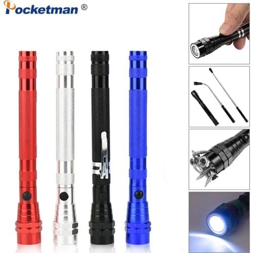 New Portable flashlight Flexible Head Torch 360 Degree Adjustable with Magnet Telescopic Flexible 3 LED Lamp Pick Up Tool Light