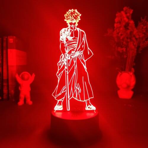 Japanese Anime Gintama Character Sakata Gintoki Siro Yasha 3D Visualization LED Night Lamp Otaku Bedroom Bedside Decoration Art