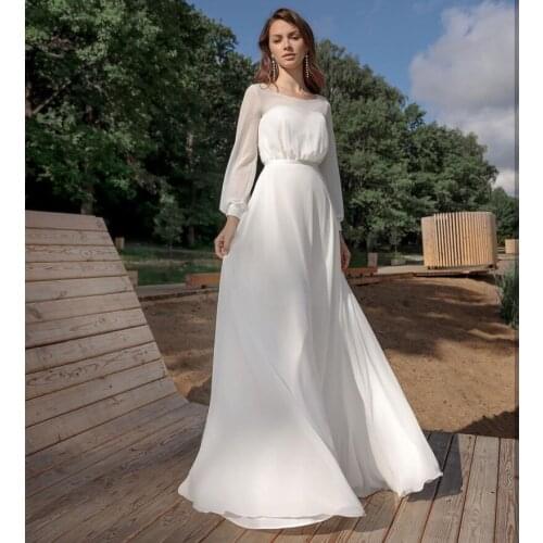 Simple chiffon A-Line Wedding Dresses 2021 Beach Bridal Dress Sweep Train Long Sleeve Bohemian vestidos de noiva