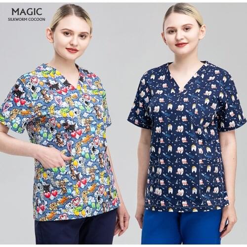 Working Uniforms Scrubs Cartoon Printing Beauty Salon Work Clothes Pet Grooming Workwear Costume Lab Medical Doctor Nursing Tops