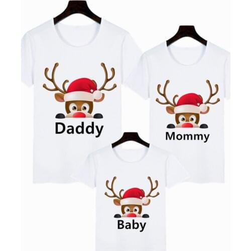 Christmas Lucky Deer Print Family Clothing T-shirt Mom Dad and Me Christmas Dabbing T-Shirt Fashion Party Matching clothing