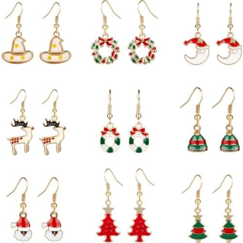 Santa Claus Drop Earrings Christmas Tree Deer Hat Moon Gold Earrings and Halloween Specter Pumpkin Ghost drop earrings for women