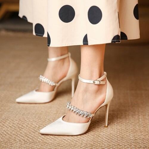 Banquet High Heels Womens 2021 New Spring and Autumn Pointy Thin Bow Baotou Rhinestone Shoes