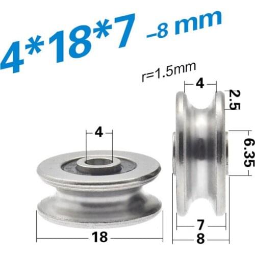 [U0418-7]10PCS U groove type nickel plate chrome steel U type groove inner diameter 4 ball bearing roller pulley 0418U 4*18*7mm