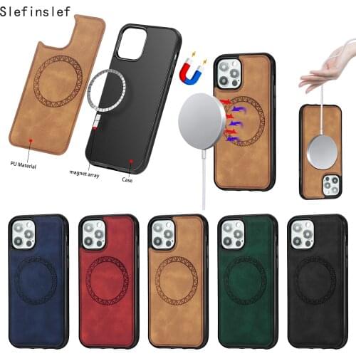 Comfortable Leather Magnetic Magsafe for Iphone 12 Cover for Iphone 12 Pro Anti-slip Drop Protection Phone Bag Cases
