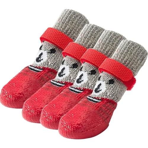 Water-Proof Dog Cute Shoes Anti-Slip Grip Socks with Rubber For Chihuahua Comfort Floors Pet Outgoing Dogs Accessories 4PCS/Set