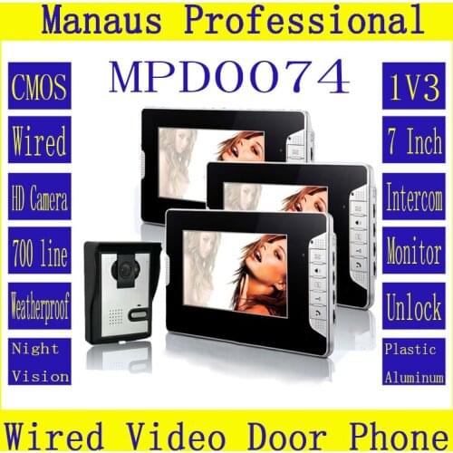 HighQuality Professional Smart Home 7 inch Screen Touch Video Intercom Phone,One to Three Video Doorphone Kit Configuration D74b
