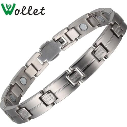 Wollet Jewelry CZ Stone Magnetic Therapy Pure Titanium Bracelet for Women All Magnets Silver Color Health Care Healing Energy