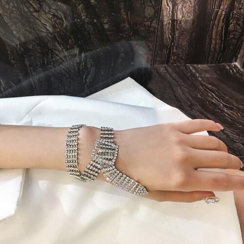 Alloy Rhinestone Punk Personality Exaggerated Necklace Dual Purpose Women Bracelets On Hand Chain Bangles Jewelry Girls Fashion
