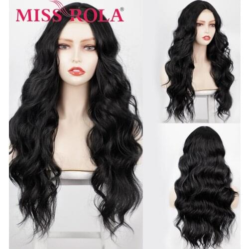 MISS ROLA Long Black Water Wavy Cosplay Party Daily Synthetic Wigs for Women High Density Heat Resistant Wig