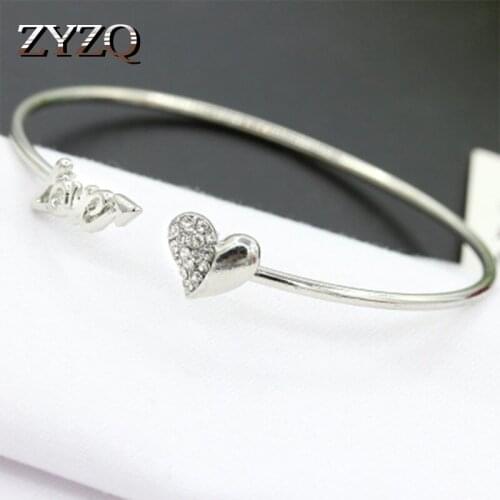 ZYZQ Romantic Eternity Letter Love Shaped Bangle For Women With Micro Paved Heart Shaped Design Wholesale Lots&Bulk Jewel Bangle