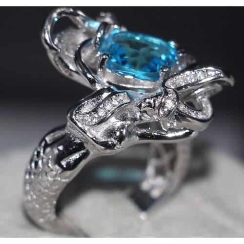 2017 New Fashion Jewelry 925 Sterling Silver Cushion Shape Handmade Blue 5A CZ Women Wedding Mermaid Finger Ring Gift Size 5-10