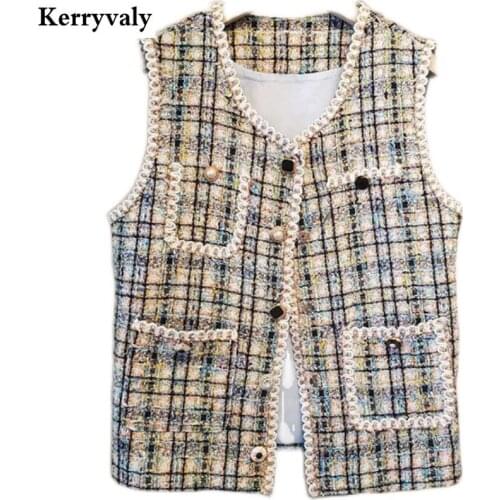 High Quality Autumn Korean Loose Vest Jacket Women Green Plaid Oversize Vest Outwear Abrigo Lana Mujer Invierno K10025