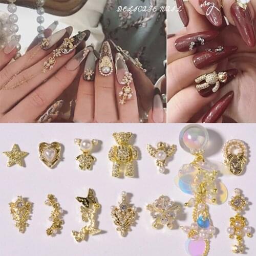 1 Pc Gold Metal Nail Zircon Chain 3D Nail Art Butterfly Bear Heart Dangle Chain Nail Art Decorations Charms Accessories
