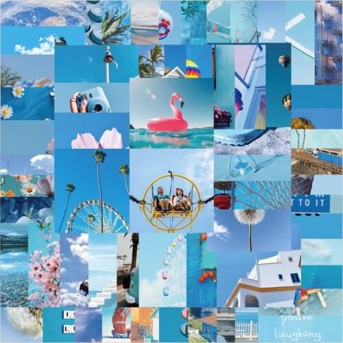 10/62pcs Ins Blue Landscape Sticker Beautiful DIY Mobile Phone Skateboard Notebook Suitcase Decoration Waterproof Sticker