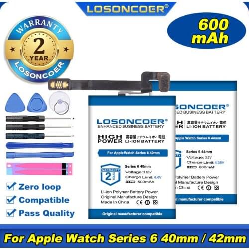 100% Original LOSONCOER 500/600mAh Li-ion Battery For Apple Watch Series 6 S6 A2345 40mm / 42mm Battery