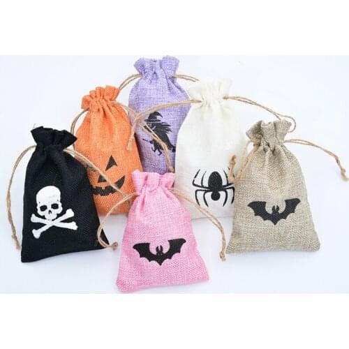 10x15cm Linen Halloween pattern Sweets Biscuits Bag Handbags Witch Candy Gift Bags KTV Bar Party Decor Halloween Supplies