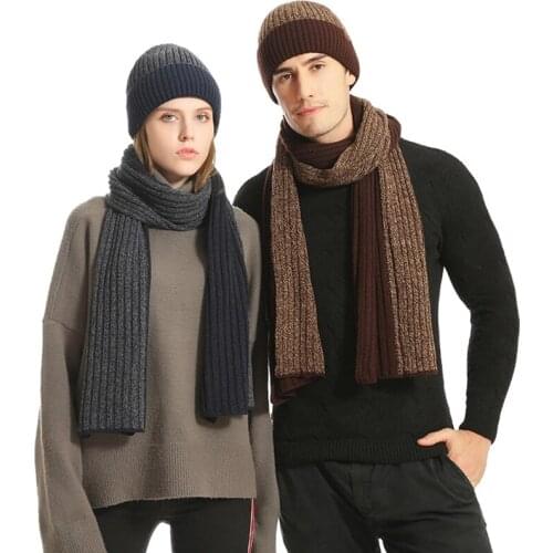 3 Pcs/set Unisex New Double-sided Color Matching Scarf Autumn Winter Fashion Men Women Simple Thickening Hat Gloves Set