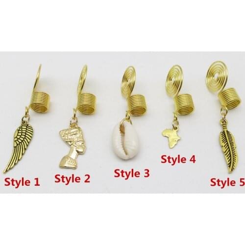 5Pcs/Pack Golden spiral wire wrapped different 5 styles Charm hair braid dread dreadlock beads clips cuffs accessories