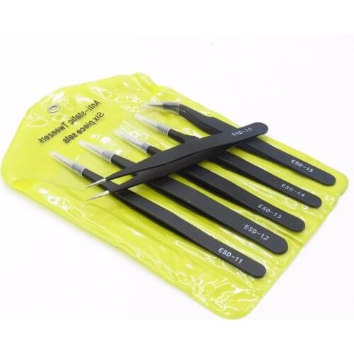 6PCS/SET ESD-10,11,12,13,14,15 Precision Anti Static Tweezers Stainless Steel Tweezers Set For BGA Work Repair Tool