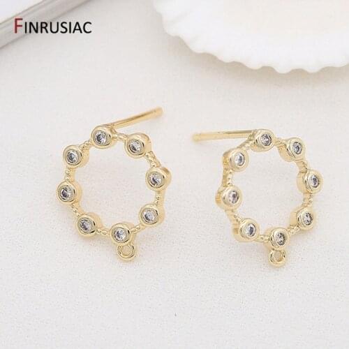 Earrings Making Supplies Zircon Round Post Earrings Fittings DIY Women Earring Findings Accessories