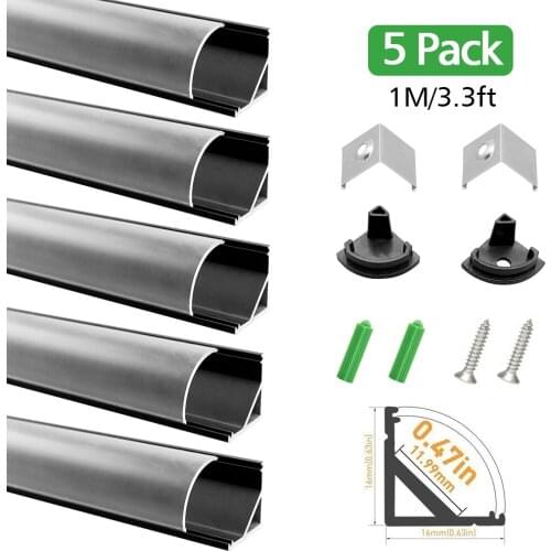 5sets/lot 5x1M(3.3ft) V02 Black Silver LED Aluminum Profile with Clear Cover for 3528 5050 LED Bar Light LED Housing Extrusion
