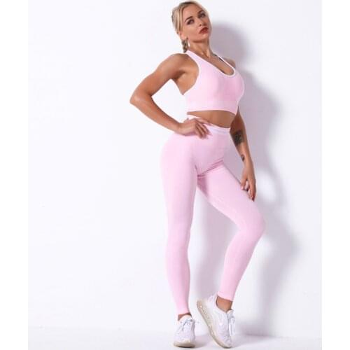 Seamless Yoga Set Women Fitness Clothing Sportswear Female Gym Leggings Padded Push-Up Strappy Sports Bra 2 Pcs Suits Jogging