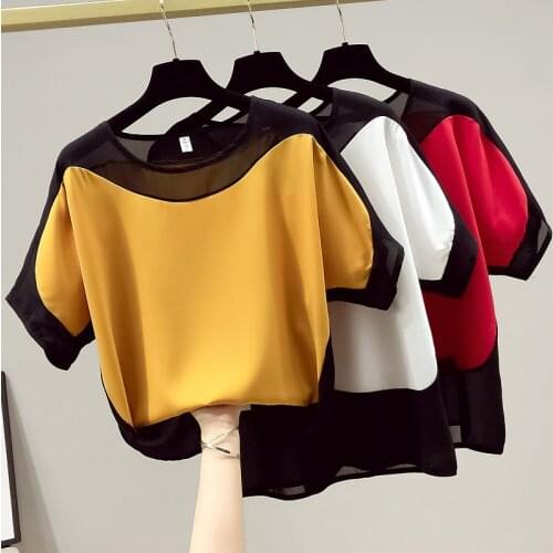 2021 New Blouses Summer White Blouse Short Sleeve Blouse Women Blusas Mujer De Moda 2021 Verano O-Neck Chiffon Blouse Shirt Tops