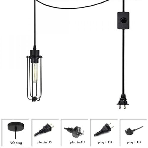 Black Hanging Swag Lamp with Plug In Cord On/off Switch Industrial Vintage Pendant Light Plug In Ceiling Light Fixtures