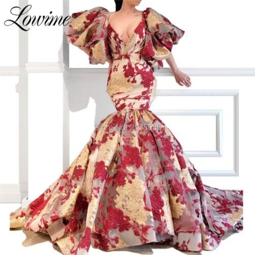 Indian Muslim Dubai Mermaid Evening Dress Half Sleeves Arabic Kaftan Prom Dresses V Neck Vestido De Festa 2019 Party Gowns