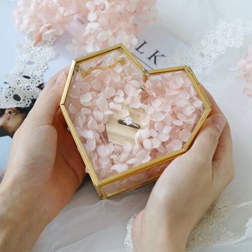 Refined Unique Wedding Favors Heart Geometric Ring Box Flower Jewelry Box Ring Bearer Pillow For Wedding Decorations