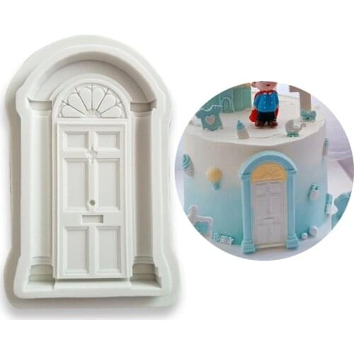 Navidad Puerta de encaje de silicona molde para tarta DIY Chocolate postre de Mousse molde Fondant molde para hornear herramient