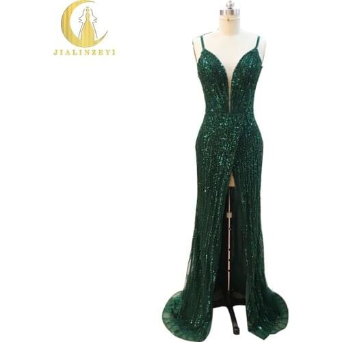 JIALINZEYI Sample atrovirens 2020 New Chiffon Summer Style Special Occasion Dresses Full Hand work Sexy Back Evening Dresses