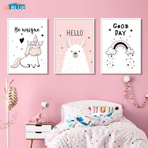 Cute Cartoon Animal Unicorn Alpaca Posters Nordic Style Nursery Wall Art Print Wall Picture Canvas Painting Girl Baby Kids Room