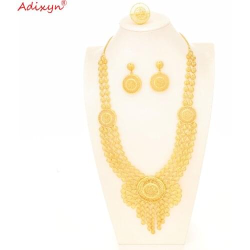 Adixyn Jewelry-Sets Dubai Big Size Necklace Earrings Ring Jewelry for Women African Nigeria Wedding Gifts N1021J1