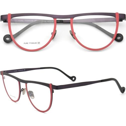 Men Women Round Two-Toned Pure Beta Titanium Lightweight Fashion Unique Retro Prescription Unisex Eyeglass Frames Red Brown Pink
