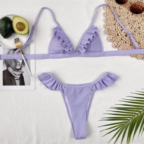 Sexy Ruffled Purple Bikini Women Swimwear Female Swimsuit Push Up Bikini set Padded Bather Bathing Suit Swim Lady