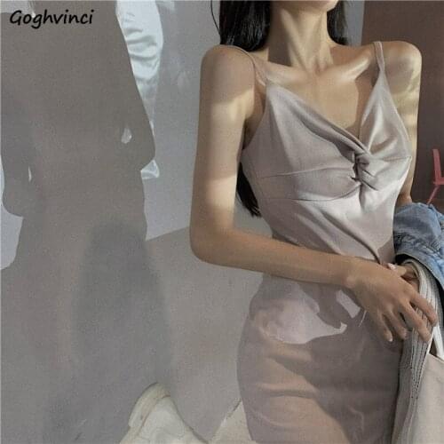 Sleeveless Dresses Sexy Trendy Mini Spaghetti Strap V-neck Solid Slim Korean Style Chic Streetwear Backless A-line Ins Female