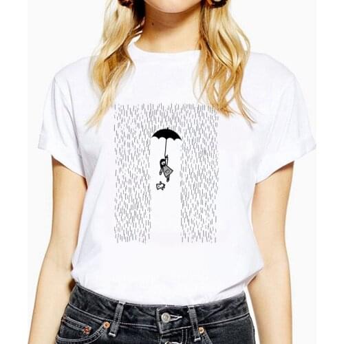 Walking the dog in the Rain Graphic Womens t-shirt Summer Casual Oversized t-shirt 5 colors Lady Top T Shirt Ladies Female Tee