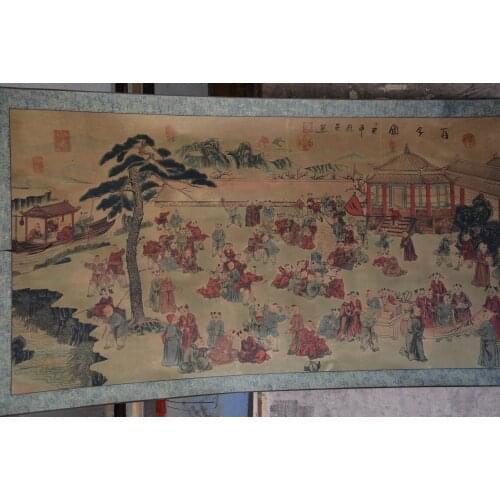 Hand-painted Chinese paintings, picture the long axis of the Qing Dynasty in China,Kids games, free shipping