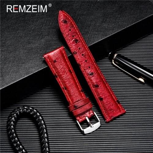 REMZEIM Ostrich Pattern Leather Watchbands Bracelet Black Blue Red Brown Watch Strap For Women Men 18 20 22mm Wrist Band
