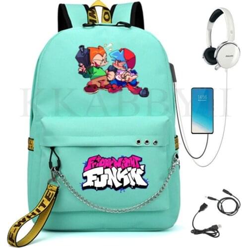 Mochila Friday Night Funkin Cute Backpack Back To School Bookbag Usb Charging Backpacks Waterproof Teenager SchoolBag with chain