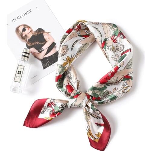 2021 Fashion Women Silk Scarf Square Foulard Lady Neck Hair Scarves Office Bandana Small Shawls Wraps Print Neckerchief