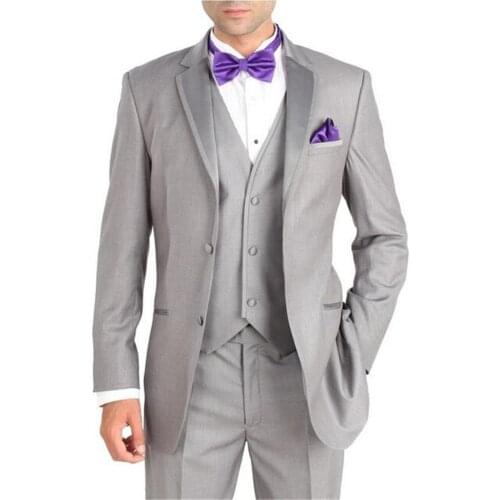 Custom Made Groom Tuxedos Light Grey Groomsmen Notch Lapel Wedding/Dinner Suits Best Man Bridegroom (Jacket+Pants+Tie+Vest) B579