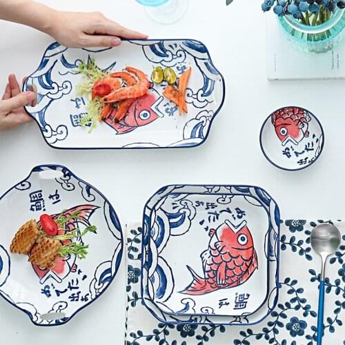 Japanese Style Tableware Creative Colorful Ceramic Household Ceramic Plates Bowl and Dish Ramen Bowl